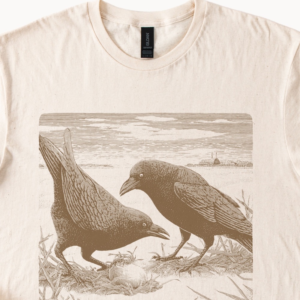 Birds in Starlight Graphic Tee Engraving Style Nature Art